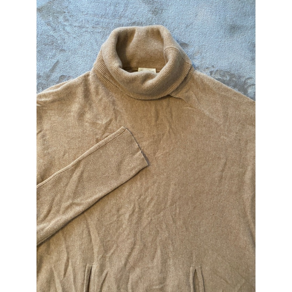 Garnet Hill Tan Merino‎ Wool Cashmere Turtleneck Sweater Sz L Cozy Oversized